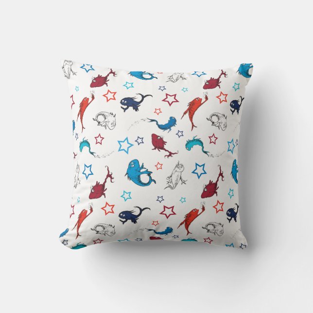 Almofada Dr. Seuss | Um Peixe Dois Peixes Padrão Estrela (Frente)