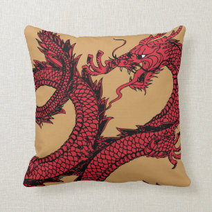 Almofada Dragão chinês vermelho & Dourado