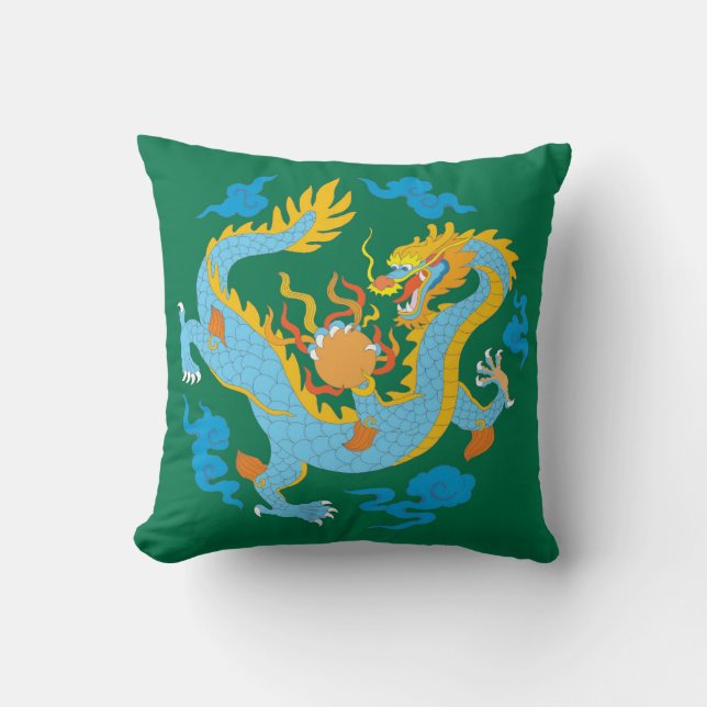 Almofada Dragão Clássico Colorido Chinês (Frente)