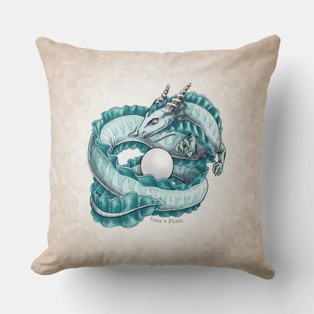 Almofada Dragão de Birthstone de junho: Pérola (Frente)