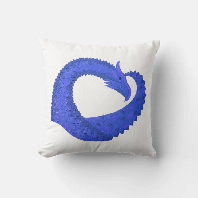 Almofada Dragão de coração azul sobre branco (Frente)