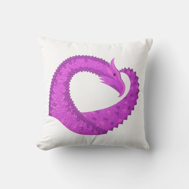 Almofada Dragão de coração roxo brilhante sobre branco (Frente)