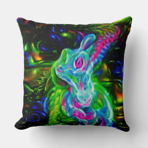 Almofada Dragão do Coelho Psicodélico em Neon Fantasy