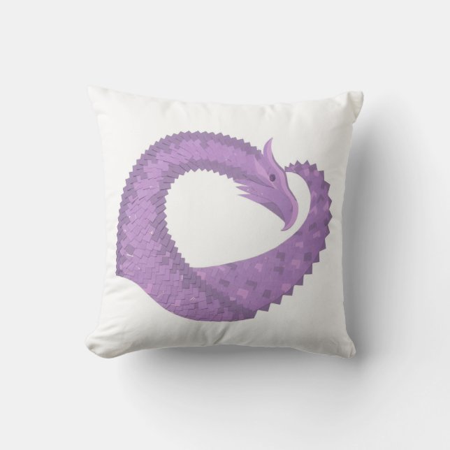Almofada Dragão do coração roxo lavanda em branco (Frente)