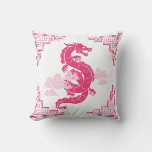 Almofada Dragão e Nuvens de Chinoiserie Rosa