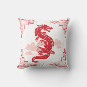 Almofada Dragão e Nuvens Vermelhas Chinoiserie