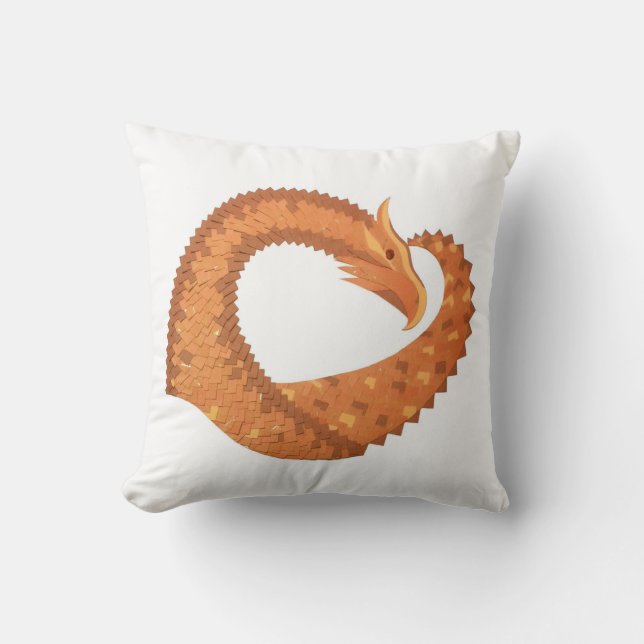 Almofada Dragão laranja queimado em branco (Frente)