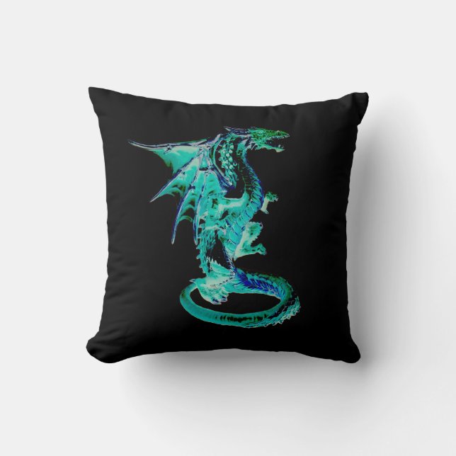 Almofada Dragão Oceânico Encantado Desenho de Profundidade  (Frente)