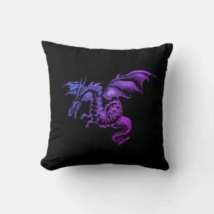 Almofada Dragão Roxo Voador Contra Preto