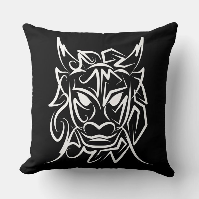 Almofada Dragão Tribal Negro e Branco (Frente)