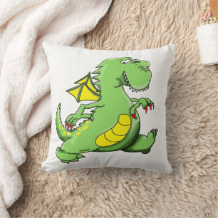 Almofada Dragão verde de desenho animado andando de costas