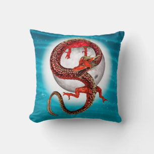 Almofada Dragão Vermelho Oriental - Criatura de Fantasia Mí