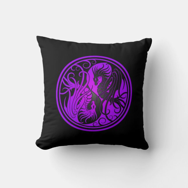 Almofada Dragões de Yin Yang do vôo - roxo e preto (Frente)