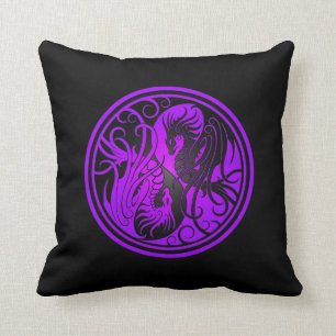 Almofada Dragões de Yin Yang do vôo - roxo e preto