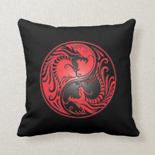 Almofada Dragões, vermelho e preto de Yin Yang