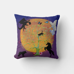 Almofada Dragon Fairy Unicorn Fantasy Tree e Full Moon