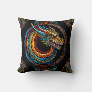 Almofada Dragon Swirl em design de mosaico multicolor