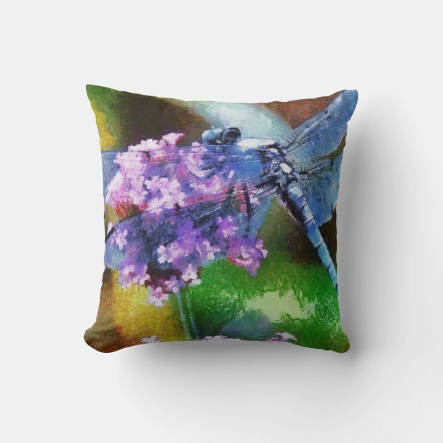 Almofada Dragonfly Azul na Arte Ponto-Alho Selvagem (Frente)