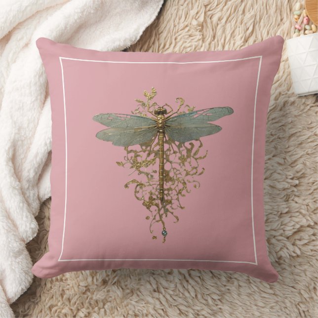 Almofada Dragonfly com Borda Branca de Filigree Dourada (Cobertor)