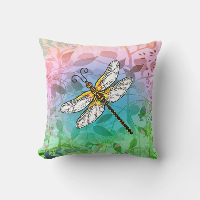 Almofada Dragonfly com Plano de Fundo de Folha (Frente)