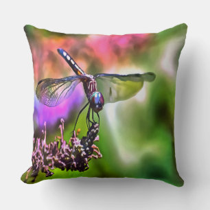 Almofada Dragonfly em pintura realística verde e azul