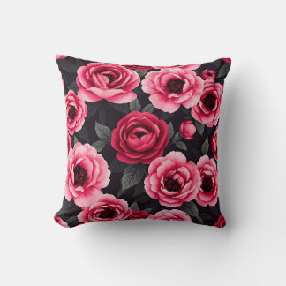Almofada Dramática Peônia Floral Vintage Rosa Escuro