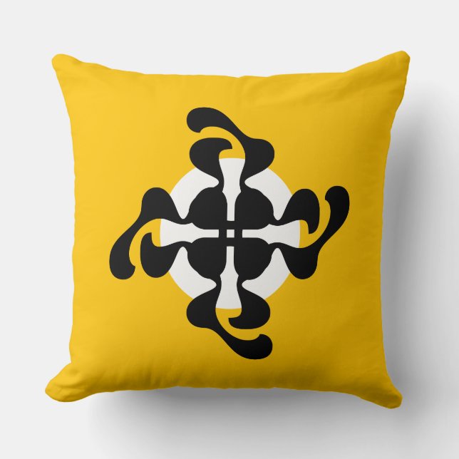 Almofada Dramático duplo Q espelhado Moderno amarelo preto (Frente)