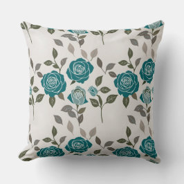 Almofada Drawn Roses In Muted Blues And Greens Scattered