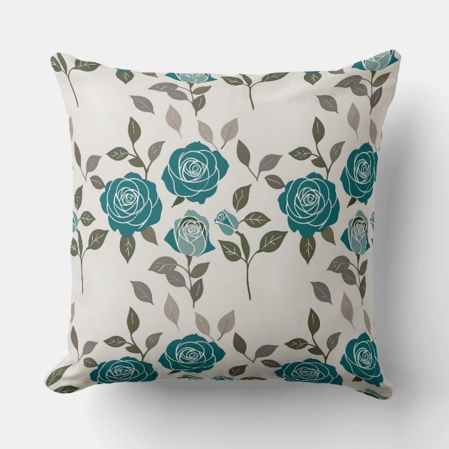 Almofada Drawn Roses In Muted Blues And Greens Scattered (Frente)