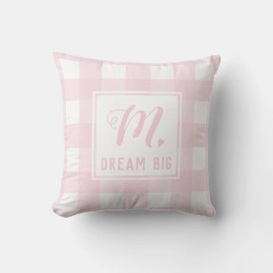 Almofada Dream Big Baby Pink Monograma Extra Grande Gingham