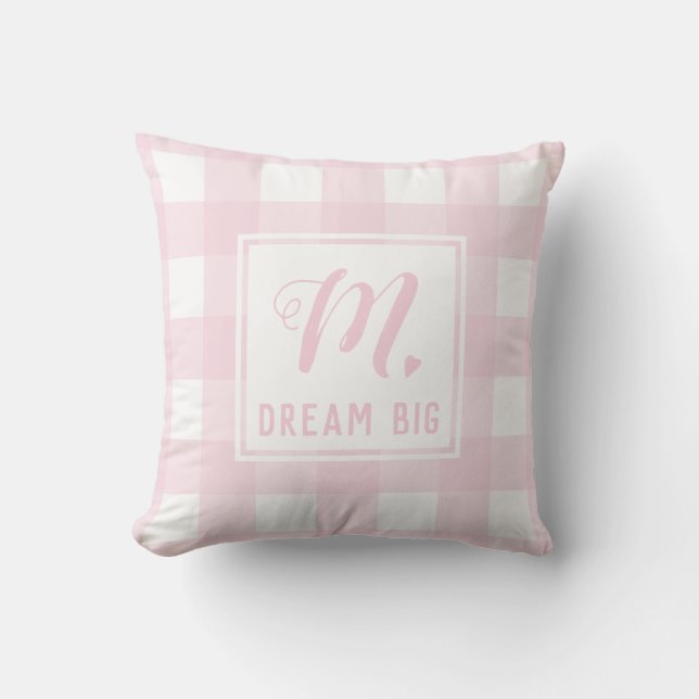 Almofada Dream Big Baby Pink Monograma Extra Grande Gingham (Frente)