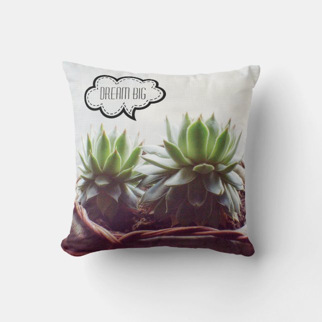 Almofada Dream Big Phrase Succulent Aeonium (Frente)