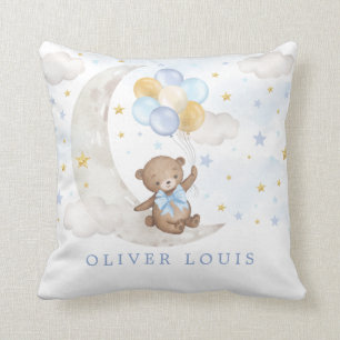 Almofada Dreamon Moon Teddy Bear Azul Balões Dourados Baby