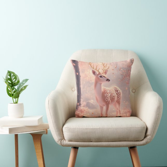 Almofada Dreamwn Fawn em Florestas de outono Rosa (Cadeira)