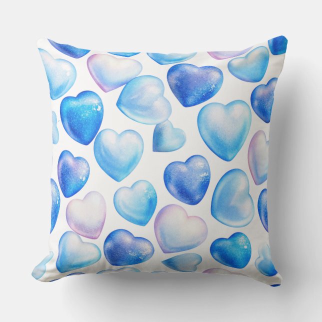 Almofada Dreamy Blue Heart Watercolor Throw Pillow (Frente)