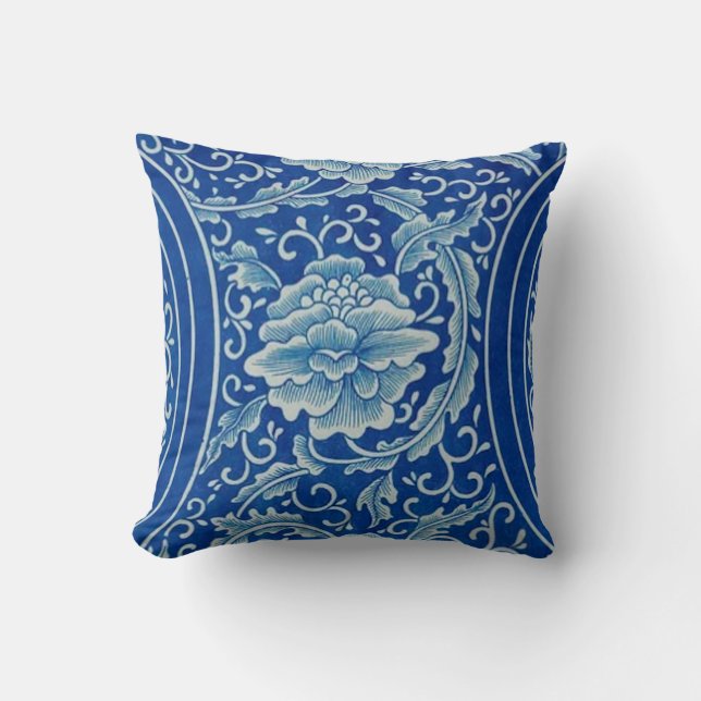 Almofada Dreamy Blue Lotus Vintage Chinoiserie (Frente)