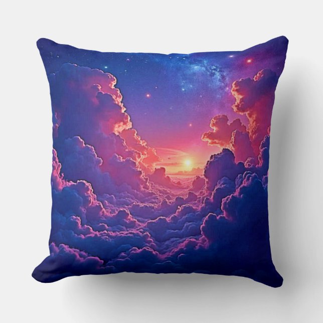 Almofada Dreamy Clouds: Celestial Sunset Magic Art (Frente)