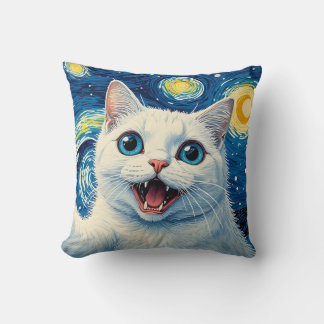 Almofada Dreamy Moonlight Starry Night White Cat Pillow