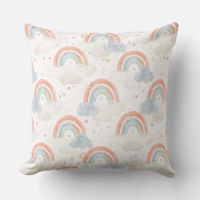 Almofada Dreamy Pastel Rainbow Nursery Pillow | Watercolor (Frente)
