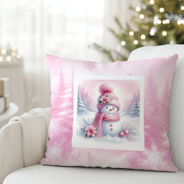 Almofada Dreamy Pink Forest Pillow Pinkmas Snowman Gift