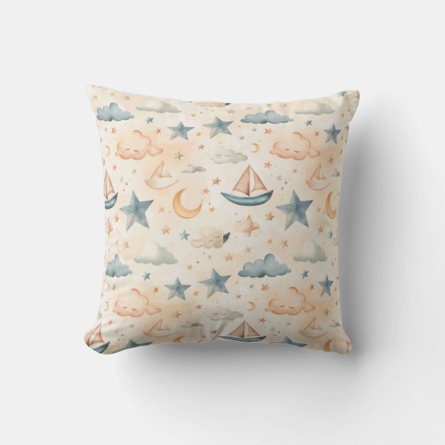 Almofada Dreamy Sailboats & Stars Throw Pillow (Frente)