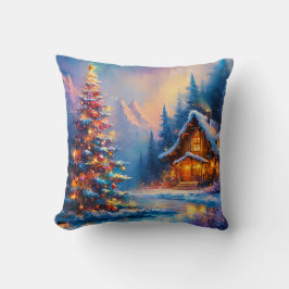 Almofada Dreamy Whimsical Mountain Cabine de Natal