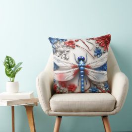 ALMOFADA DROGONIFICAÇÕES E FLORES DE AZUL BRANCO VERMELHO P