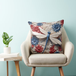 ALMOFADA DROGONIFICAÇÕES E FLORES DE AZUL BRANCO VERMELHO P