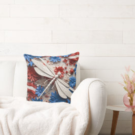 ALMOFADA DROGONIFICAÇÕES E FLORES DE AZUL BRANCO VERMELHO P