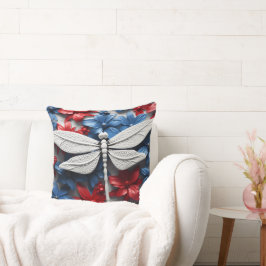 ALMOFADA DROGONIFICAÇÕES E FLORES DE AZUL BRANCO VERMELHO P