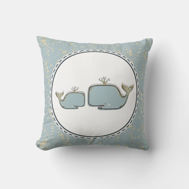 Almofada Duas Baleias Marinhas Blue & Gold Boutique Nursery (Frente)