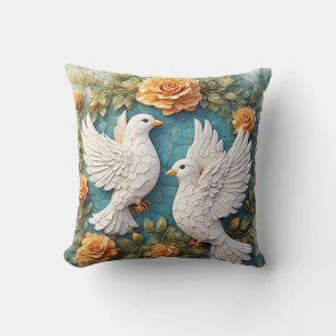 Almofada Duas Pombas Brancas em um Padrão Floral