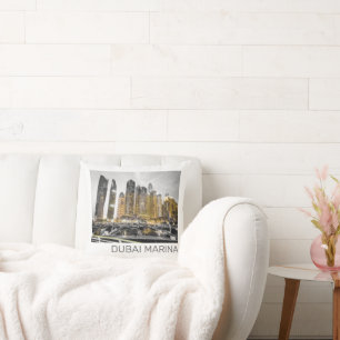 Almofada Dubai Marina Cidade UAE Skyline Vintage Panorama