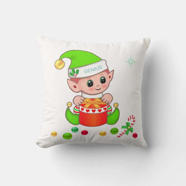 Almofada Duende de Natal verde, bengala de açúcar & bolas d (Frente)